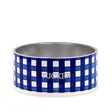 Kate Spade Engraved Blue Gingham Pet Bowl - Medium/Large    - 54187