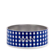 Kate Spade Engraved Blue Gingham Pet Bowl - Small/Medium  - 54189