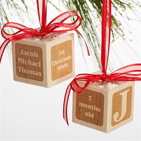 Personalised baby building 2024 blocks christmas bauble