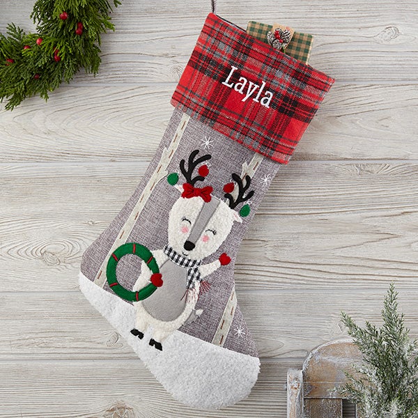 Personalized Plaid Character Christmas Stockings - 20996