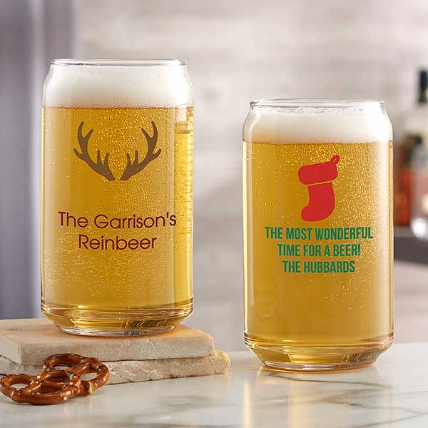 Personalized Christmas Icon Beer Glasses - 25995