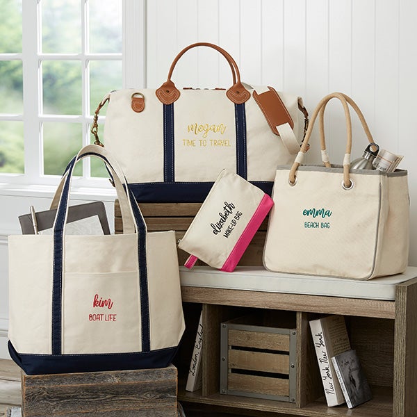 Scripty Style Embroidered Canvas Rope Totes