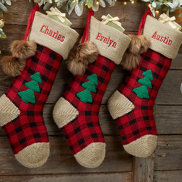 Buffalo Plaid Personalized Jumbo Knit Christmas Stockings - 28069