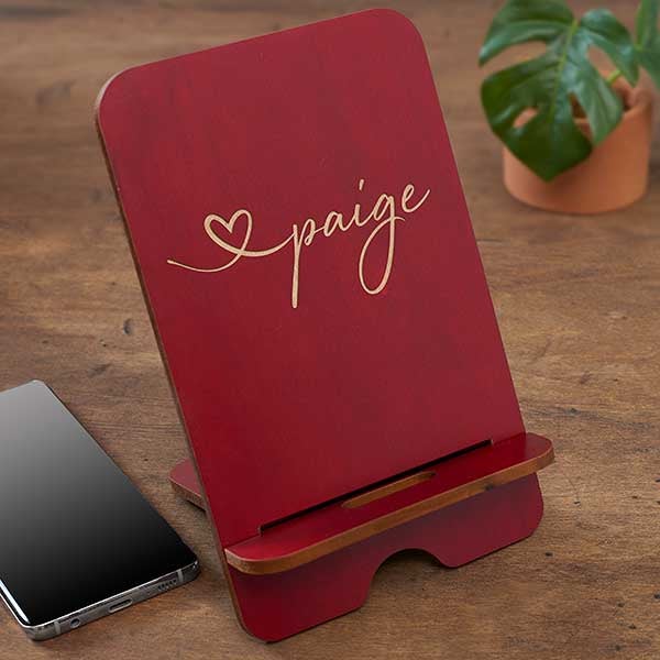 Heart Name Personalized Wooden Phone Stand - 31606