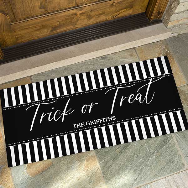 Spellbinding Stripes Personalized Black & White Halloween Doormats - 32044