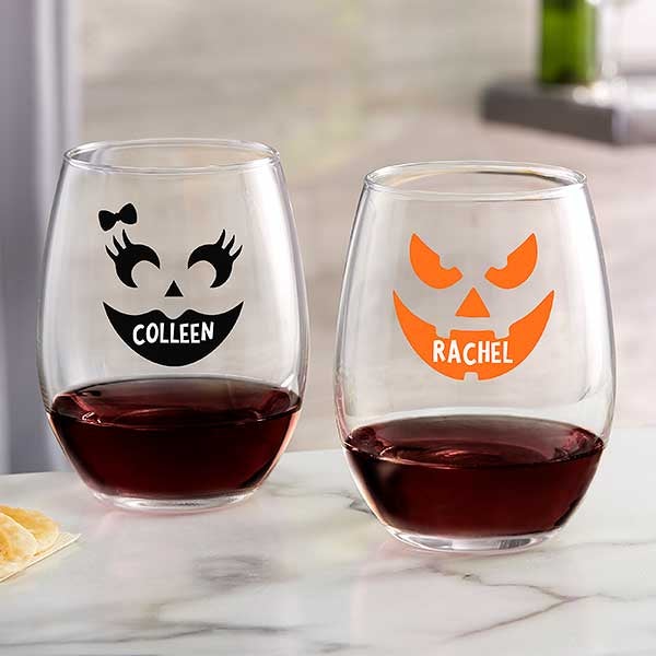 Jack-o'-Lantern Personalized Halloween Wine Glasses - 32145