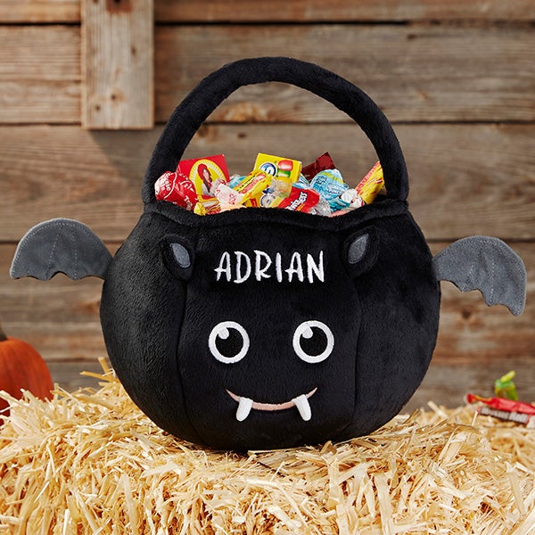 Bat Embroidered Plush Halloween Trick or Treat Bag - 32670