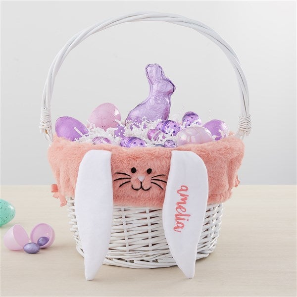 Personalized Bunny Easter Basket Liner & Basket with Folding Handle - 35445