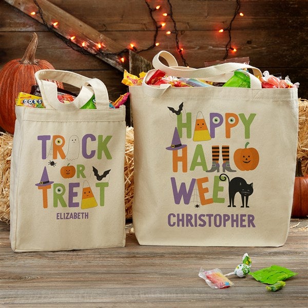 Personalized Halloween Canvas Tote Bags Trick Or Treat Icons 5383