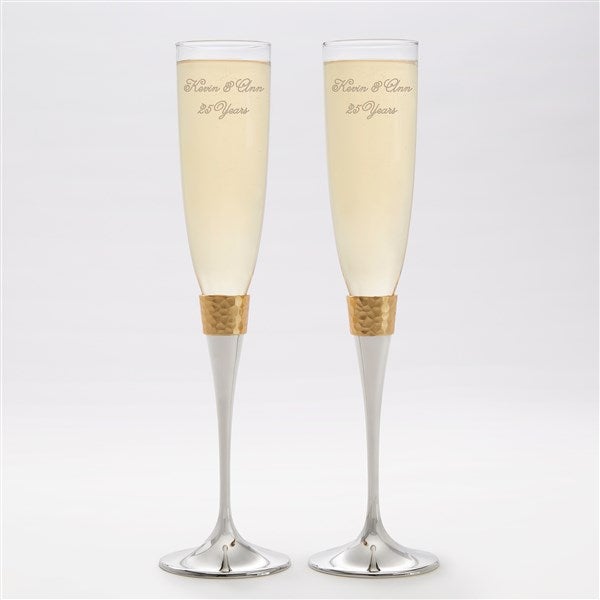 Sparkling Rose Gold Etched Initial Champagne Flute Set
