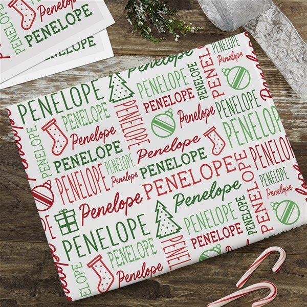 Holiday Repeating Name Personalized Wrapping Paper - 42476