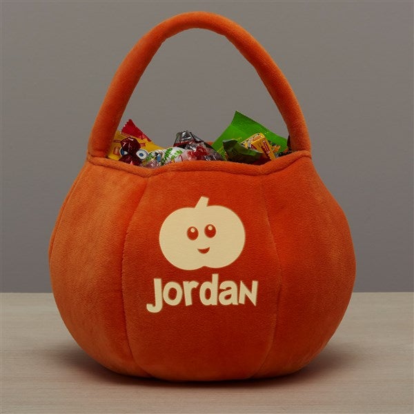 Glow-In-The-Dark Halloween Characters Personalized Plush Pumpkin Treat Bags - 43334