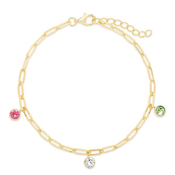 Custom Paperclip Chain Birthstone Charm Bracelet  - 46140D