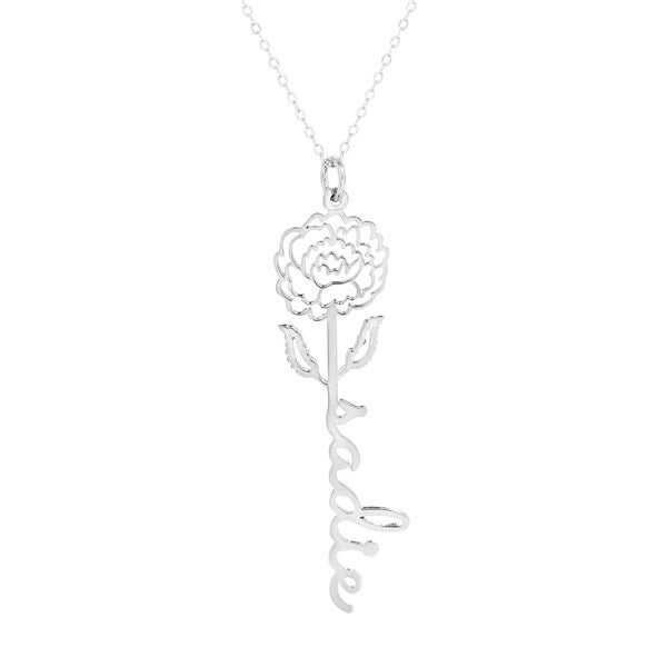 September Peony Birth Flower Name Necklace  - 46160D