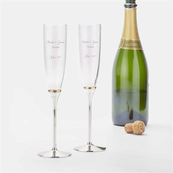 Engraved Thin Gold Band Champagne Flute Set - 46190