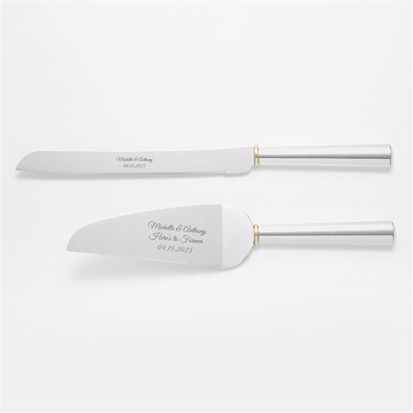 Engraved Silver and Gold Band Wedding Cake Server Set - 46323