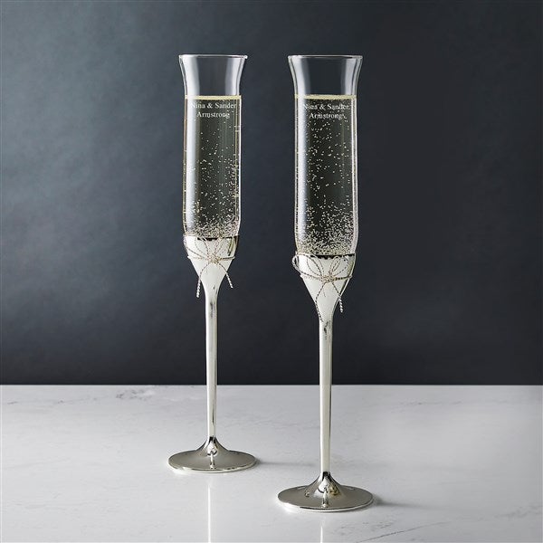 Engraved Vera Wang Wedgwood Love Knots Silver Toasting Flute Pair