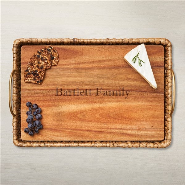 Water Hyacinth Rectangle Tray With Personalized Acacia Board - 48593D