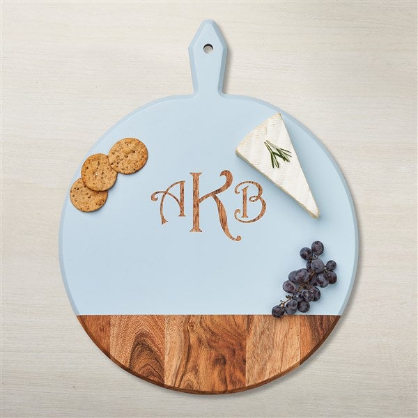 Personalized Acacia Blue Round Board with Handle - 48612D