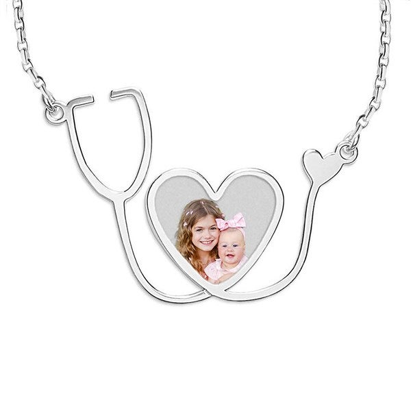 Personalized Nurse Stethoscope Heart Photo Pendant - 48690D