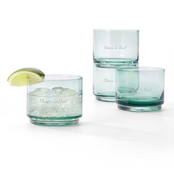 Etched Lenox Tuscany Short Stacking Glass Set in Green    - 49227