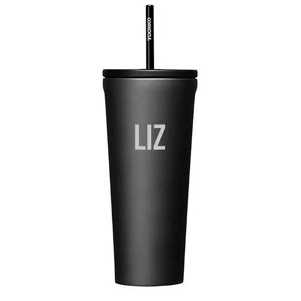 Engraved Corkcicle Monogram 24oz Cold Cup with Straw in Ceramic Slate   - 50227