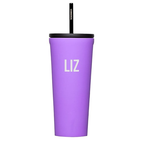 Engraved Corkcicle Monogram 24oz Cold Cup with Straw in Varsity Purple    - 50233