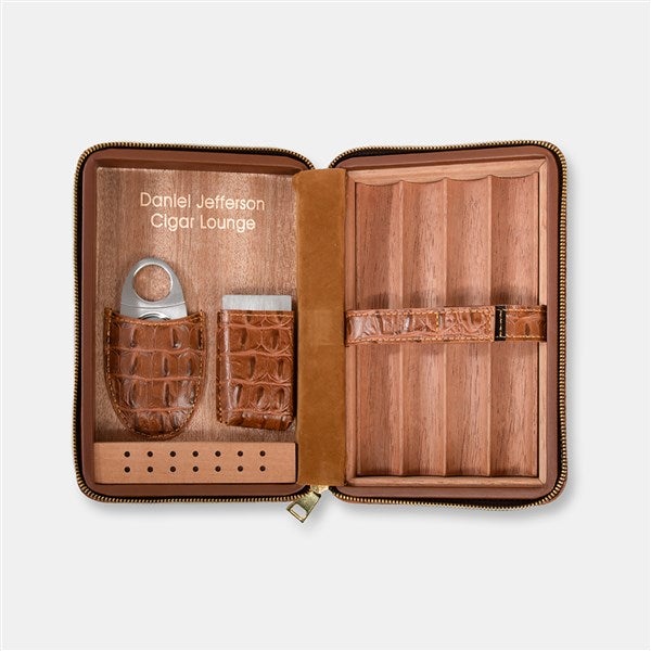 Engraved Cain Crocodile Cigar Travel Case - 50617