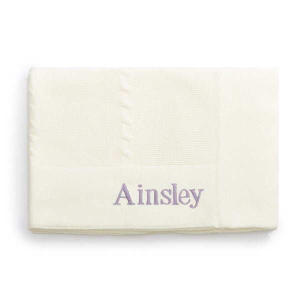 Embroidered Cotton Knit Receiving Blanket in Cream - 50638