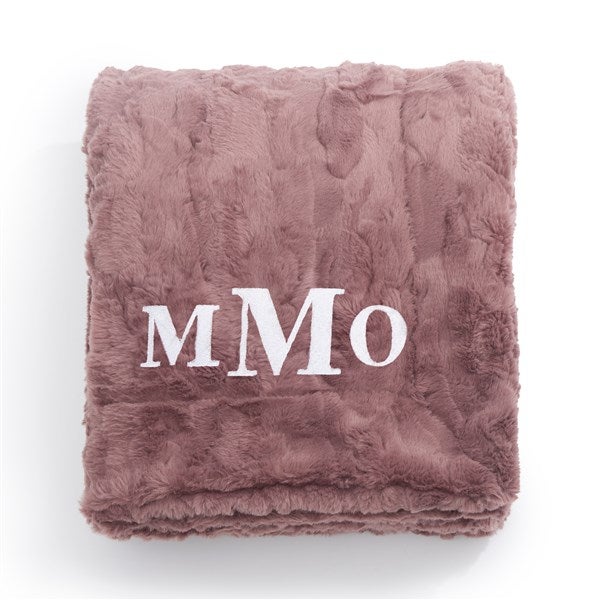 Embroidered Patterned Faux Fur Throw Blanket in Dusty Mauve