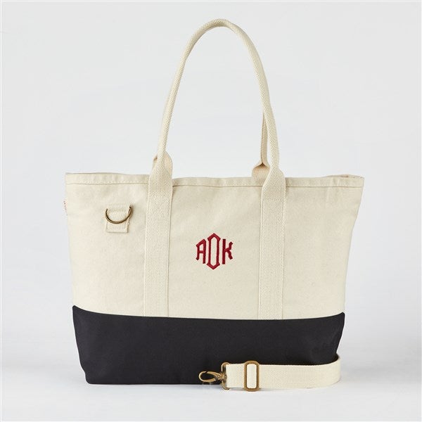 Embroidered Utility Canvas Tote in Natural/Black- Centered Text   - 50997