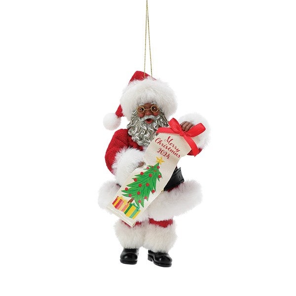 Christmas 2024 Santa Claus Ornament with Dark Brown Skin Tone - 51203