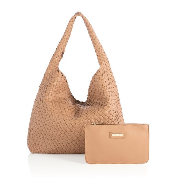 Woven Leather Hobo Bag in Almond - 51217