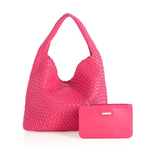 Woven Vegan Leather Hobo Bag in Magenta - 51218