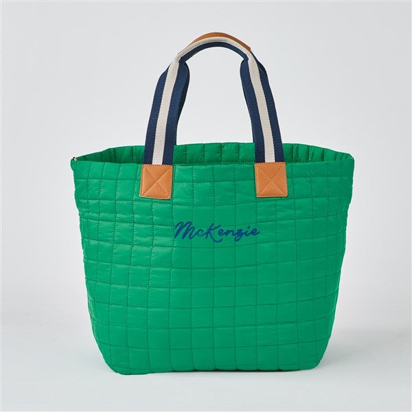 Embroidered Shiraleah Quilted Large Travel Tote in Green       - 51221