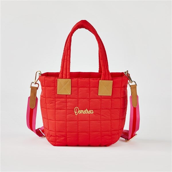 Embroidered Shiraleah Quilted Mini Tote in Red  - 51299