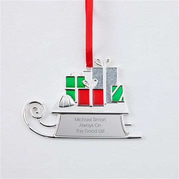 Engraved Silver Sled with Presents Metal Ornament  - 51327