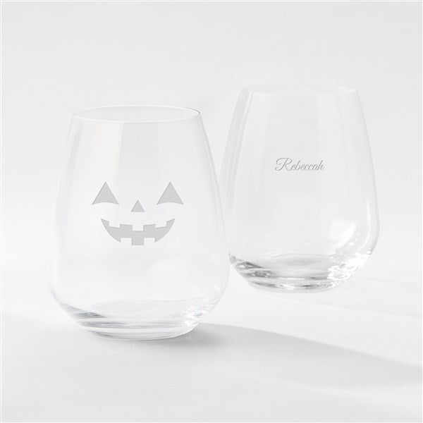 Engraved Jack-O-Lantern Atelier Stemless Wine Glass   - 51611