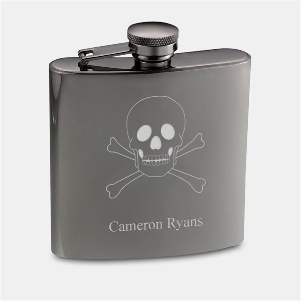 Engraved Skull & Crossbones Gunmetal Flask  - 51620