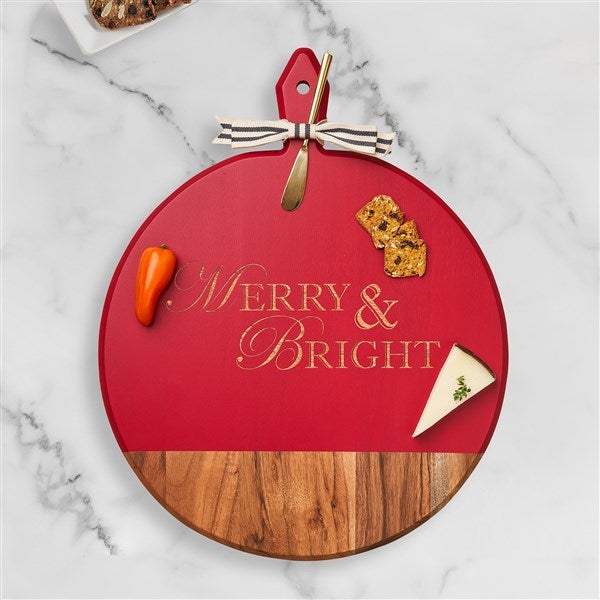 Merry & Bright Acacia Red Round Board with Handle - 51897D