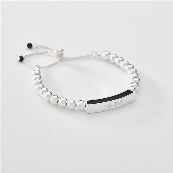 Engraved Silver & Black Beaded Bracelet    - 52005