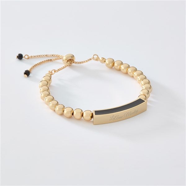 Engraved Gold & Black Beaded Bracelet   - 52006