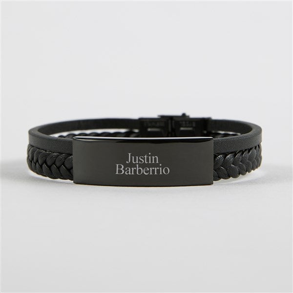 Engraved Vegan Leather ID Bracelet in Black   - 52018