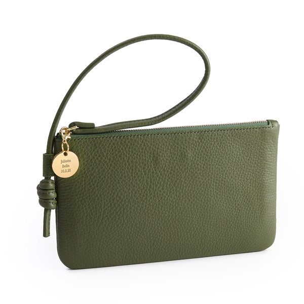 Vera Bradley Leather Wristlet in Bronze Green   - 52168