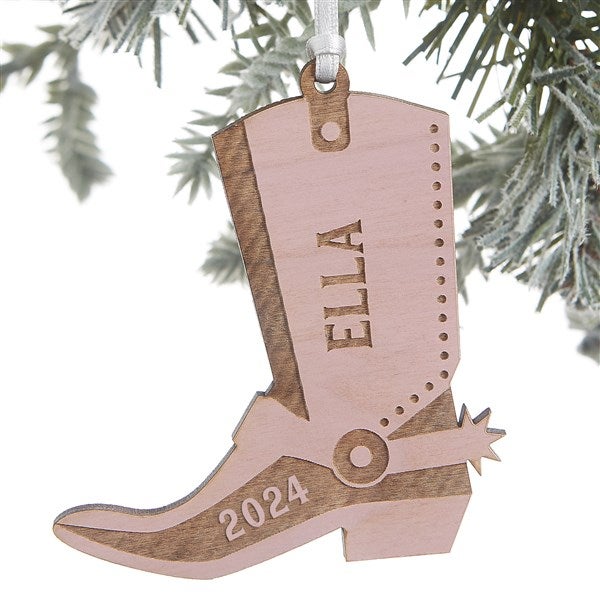 Engraved Wood Cowgirl Boot Ornament for Kittenish by Jessie James Decker   - 52249