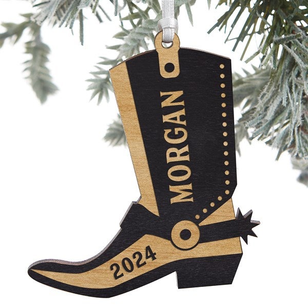 Engraved Wood Cowgirl Boot Ornament for Kittenish by Jessie James Decker   - 52249