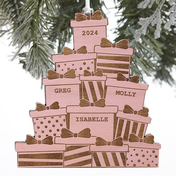 Kittenish Engraved Wood Presents Tower Ornament  - 52250