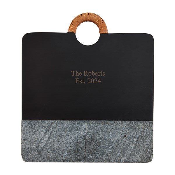 Engraved Square Black Wood and Marble Serving Board   - 52265