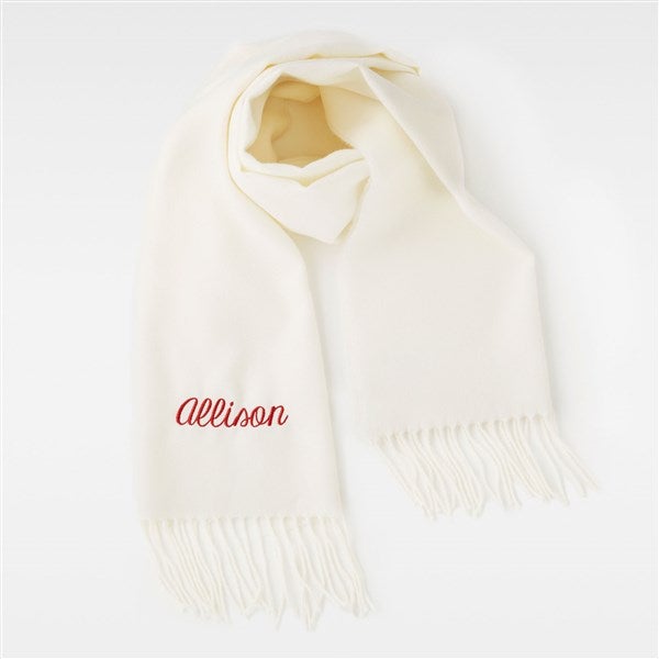 Kittenish Embroidered Soft Fringe Scarf in Solid Creme   - 52298