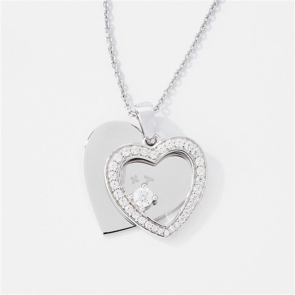 Kittenish Engraved Sterling Silver Pave Heart Swing Necklace   - 52315